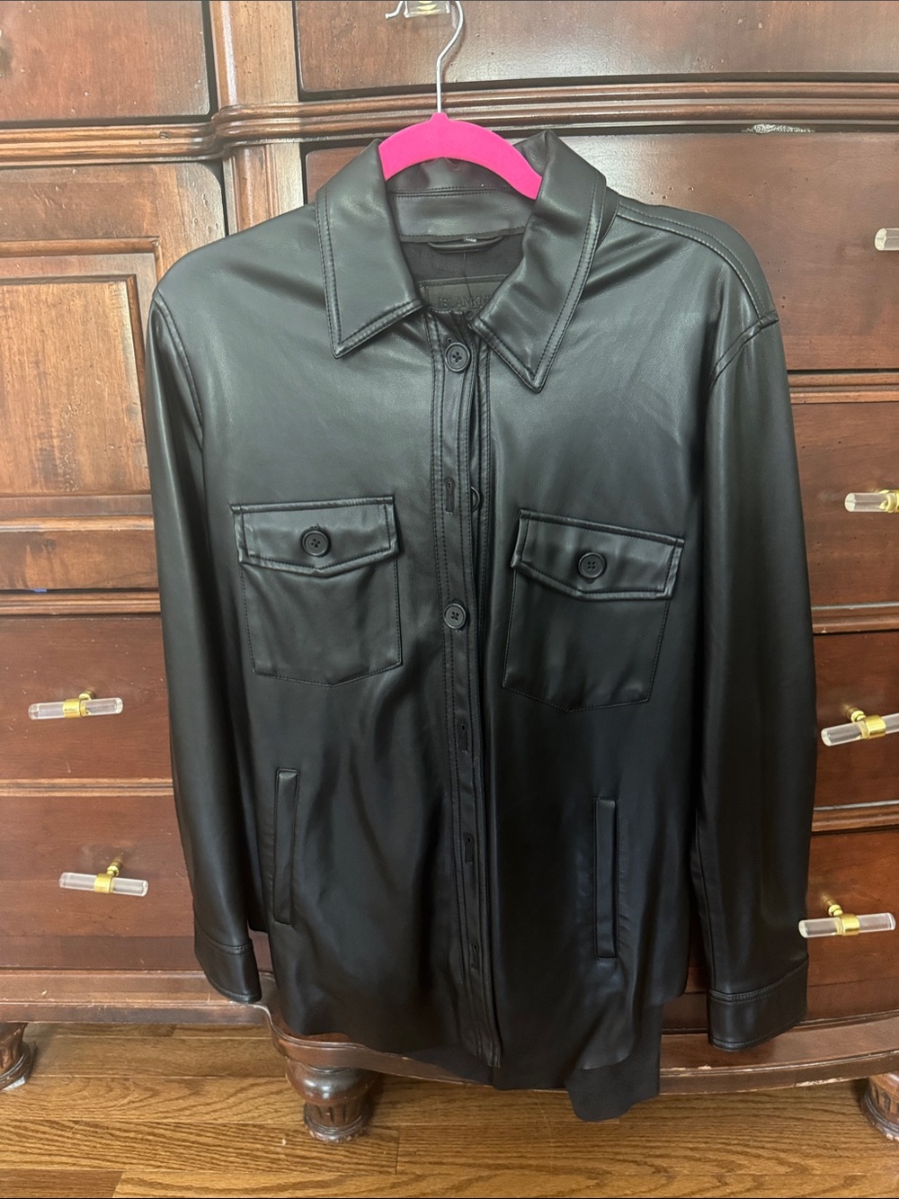 Women’s Black Faux Leather Button-Up Jacket/Shirt